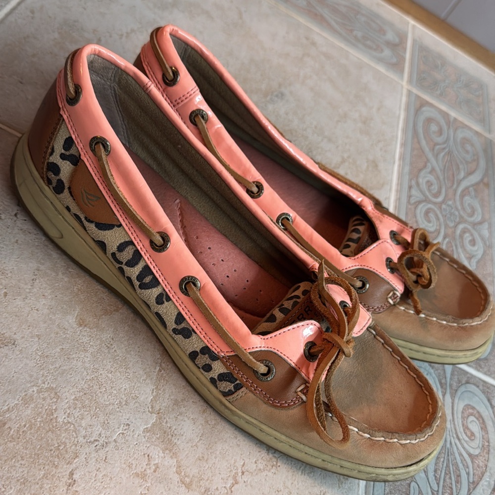 Sperry’s Leopard Print Boat Shoes with Pink Accents